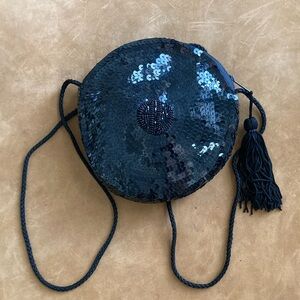 Black Crossover Sequined Cocktail Purse - 6 inches